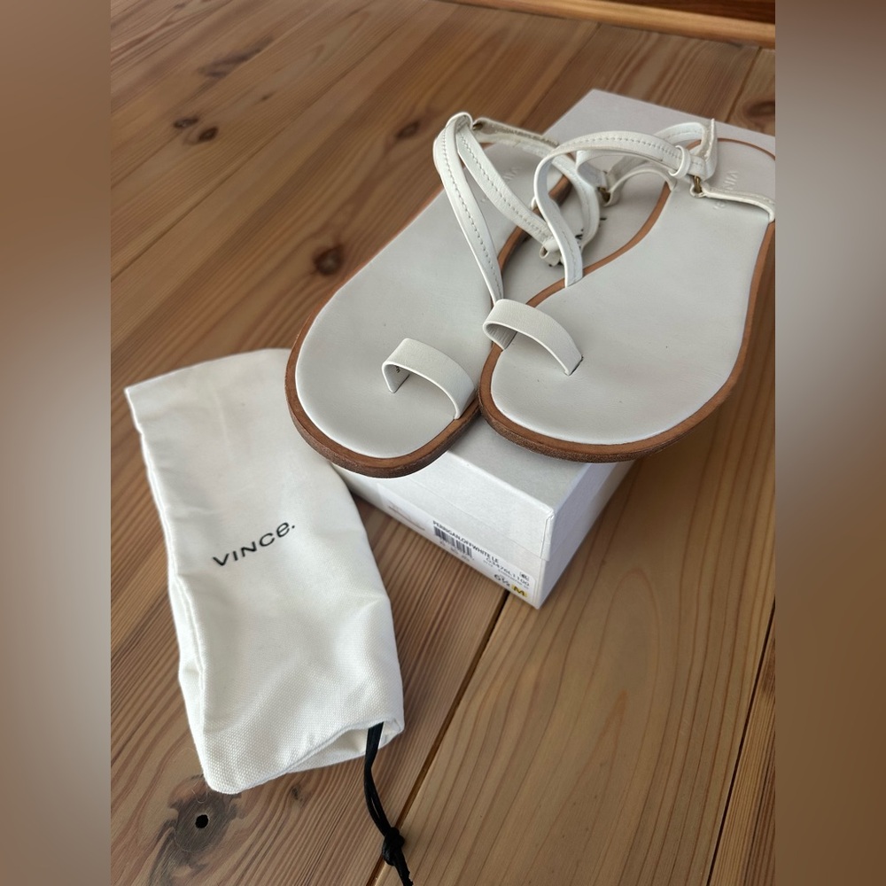 Vince Perrigan White Leather Lace-Through Toe-Ring Sandals size 7
